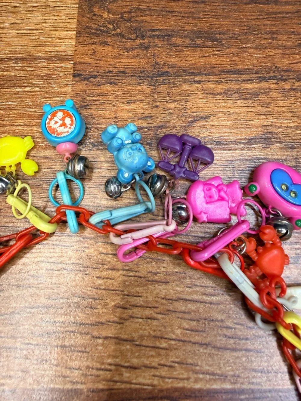 1980s BELL CHARMS Plastic Link Chain Necklace with 23 Charms